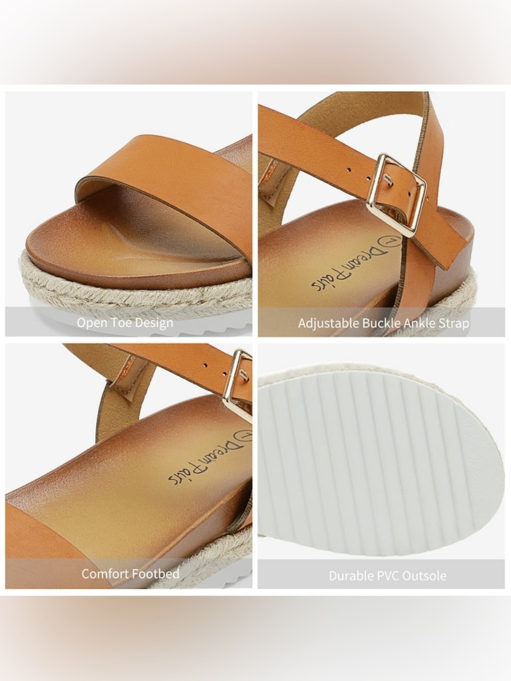 NIB DREAM PAIRS Tan Espadrille Flatform Sandals Open Toe Ankle Strap - Picture 5 of 8